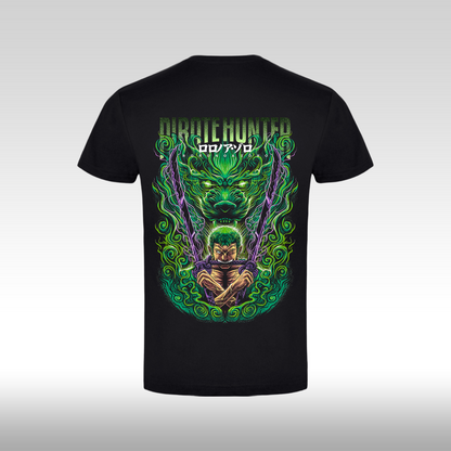Tricou Negru personalizat bumbac Spate anime "Pirate Hunter: Roronoa" streetwear