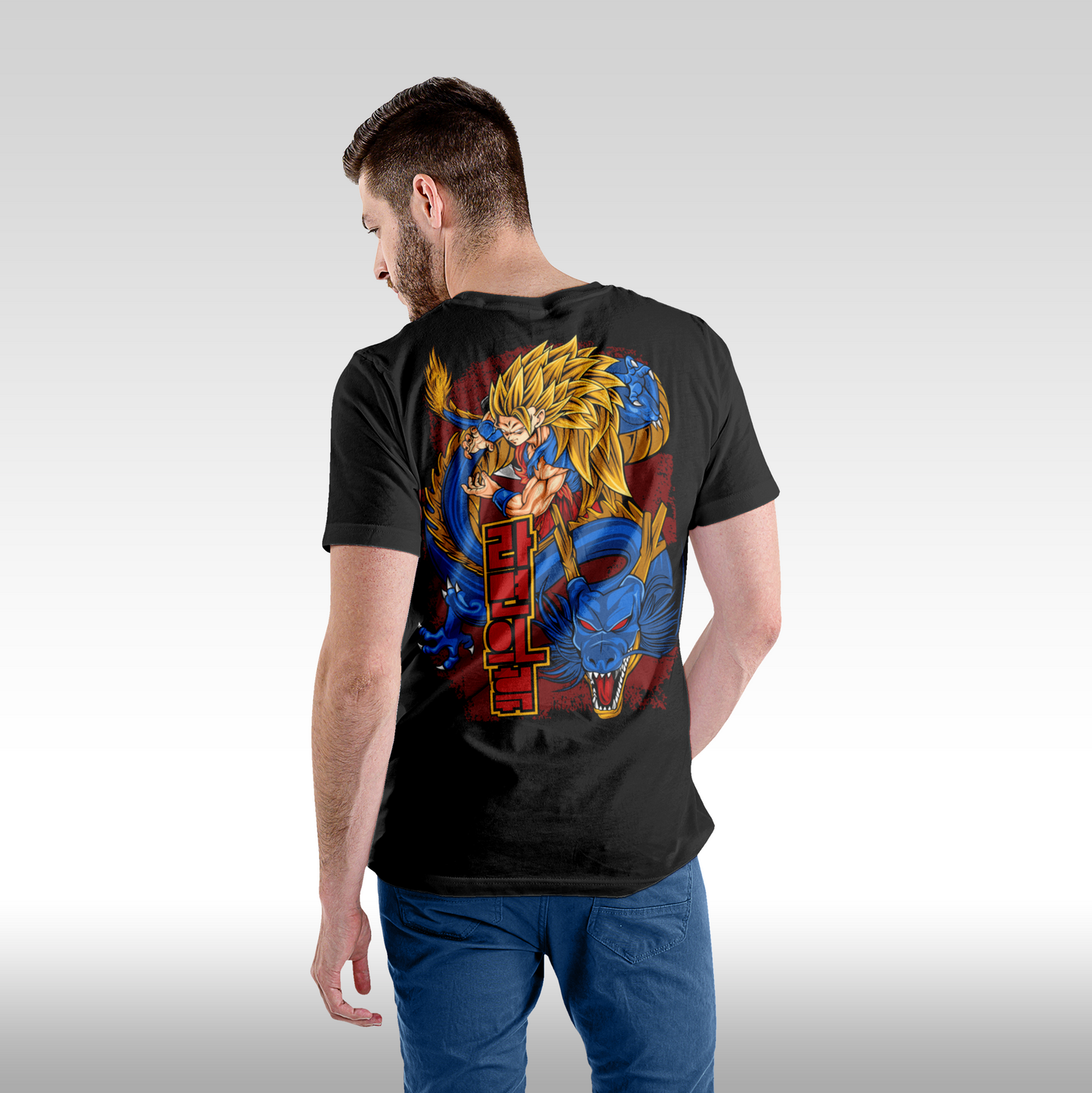 Tricou Negru personalizat bumbac Spate barbat anime "Goku Super Sayan-Jin 3" streetwear
