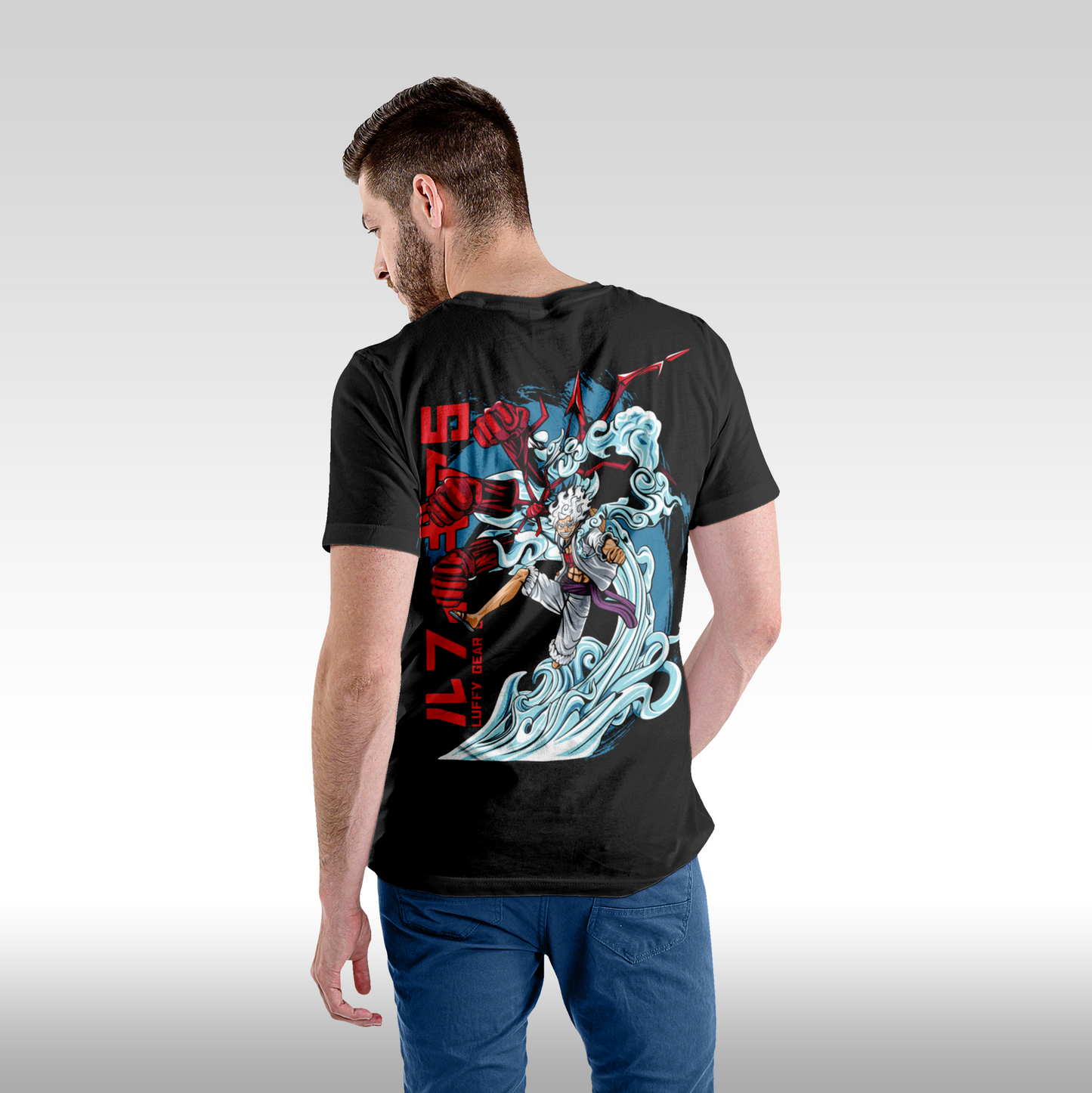 Tricou Negru personalizat bumbac Spate barbat anime "Luffy Gear 5" streetwear