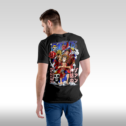 Tricou Negru personalizat bumbac Spate barbat anime "One Piece: Monkey D. Luffy"  streetwear