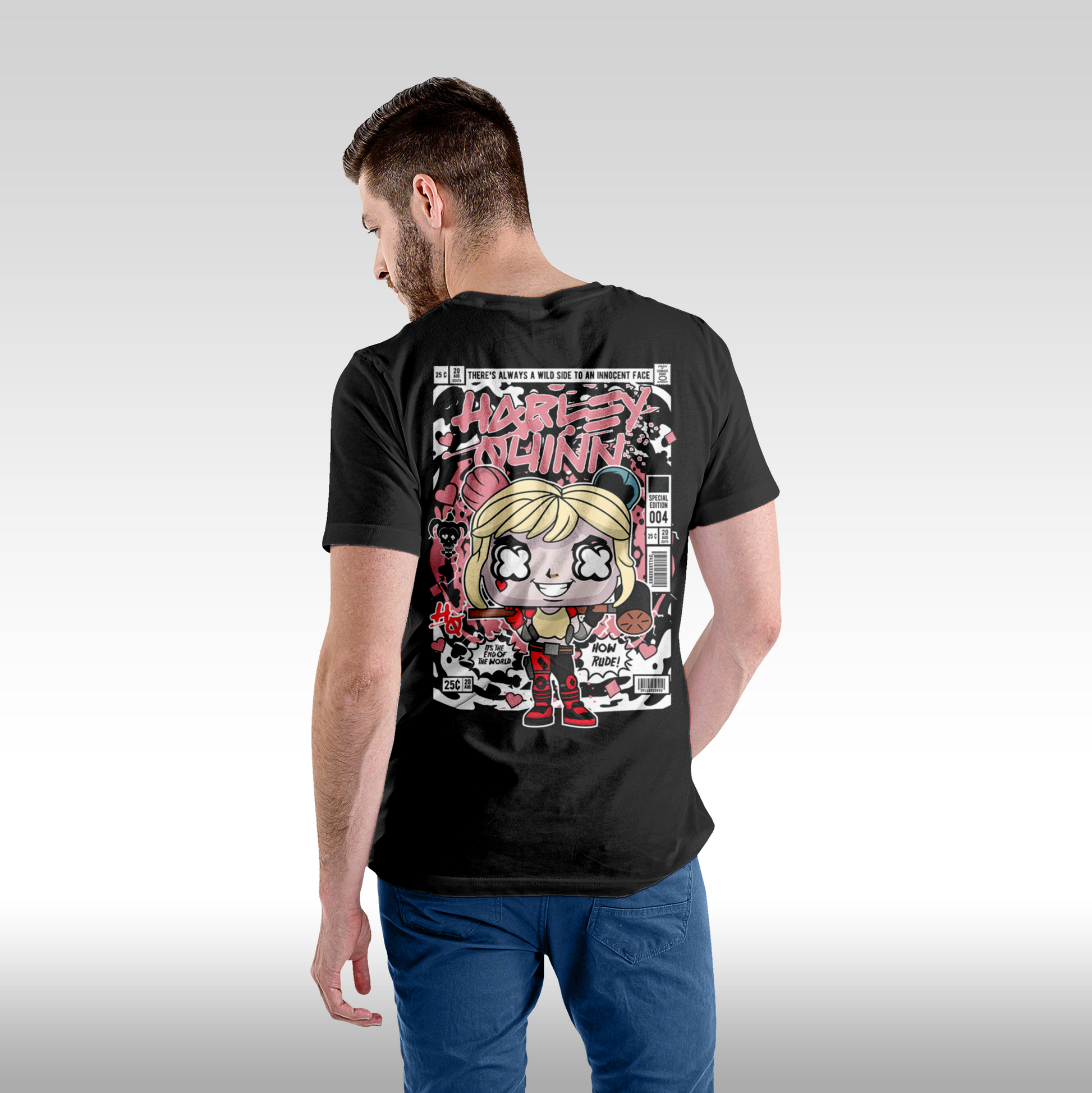 Tricou Negru personalizat bumbac Spate Barbat batman "Harley Quinn Funko" streetwear
