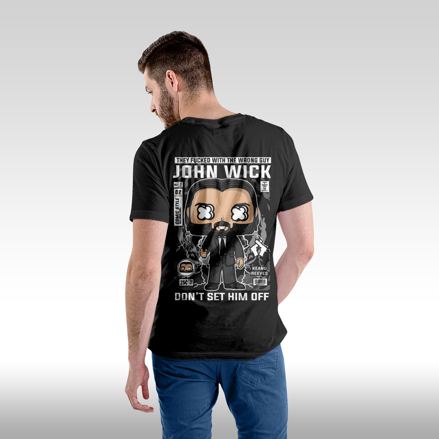 Tricou Negru personalizat bumbac Spate Barbat colectie "John Wick Funko" streetwear
