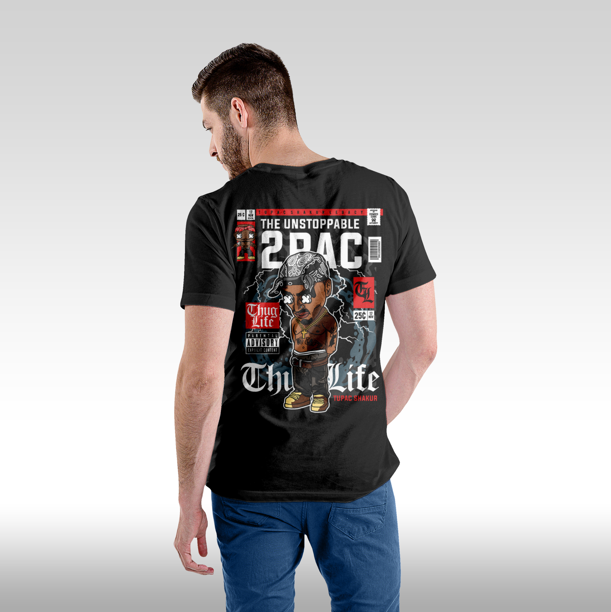 Tricou Negru personalizat bumbac Spate Barbat hip hop "2Pac Funko" streetwear

