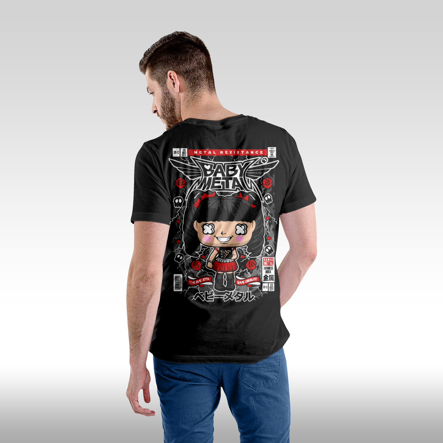 Tricou Negru personalizat bumbac Spate Barbat rock "Baby Metal" streetwear
