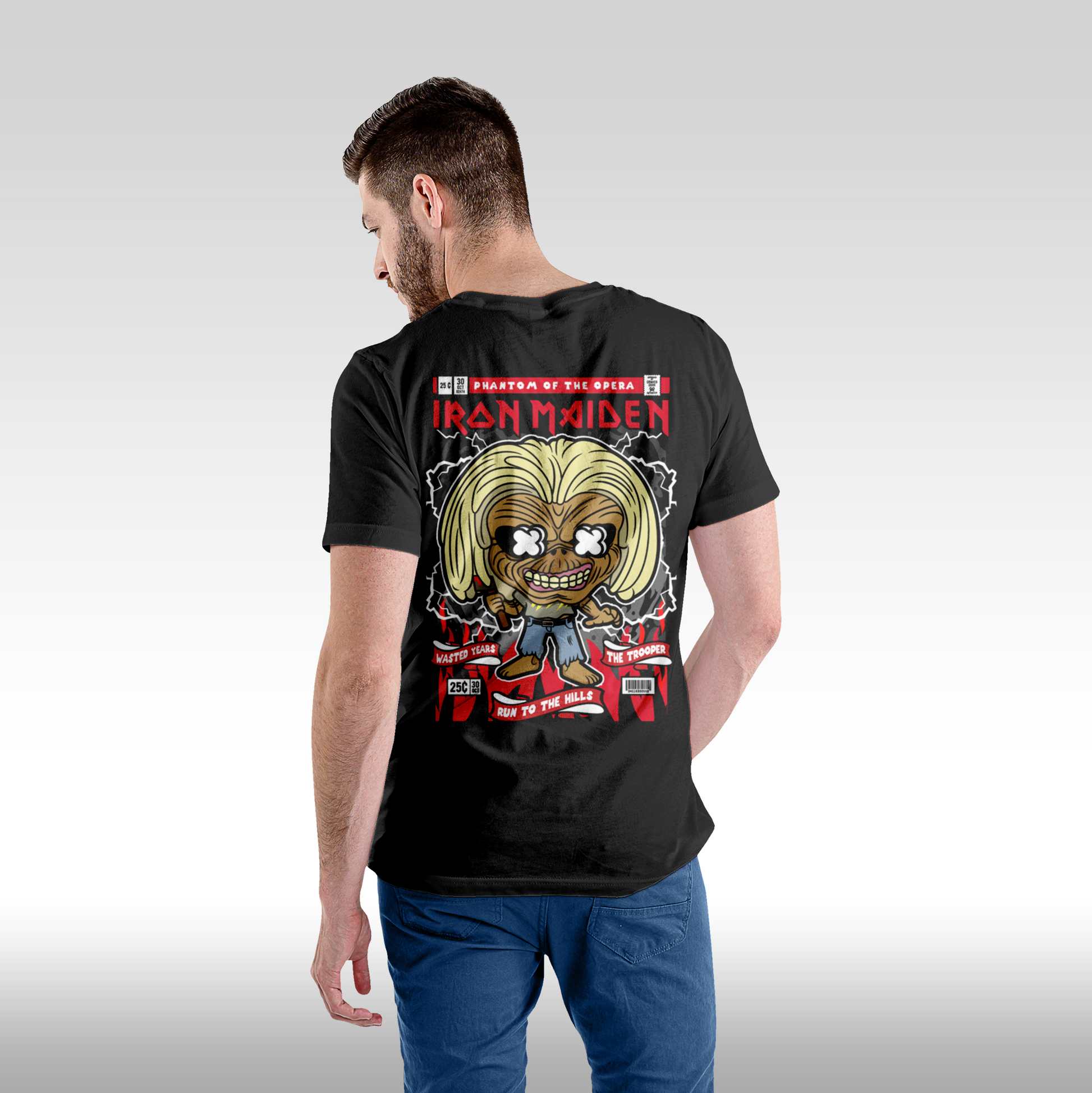 Tricou Negru personalizat bumbac Spate Barbat rock "Iron Maiden Funko" streetwear
