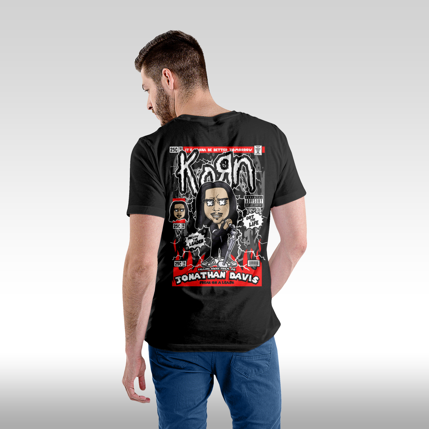 Tricou Negru personalizat bumbac Spate Barbat rock "Korn Funko" streetwear
