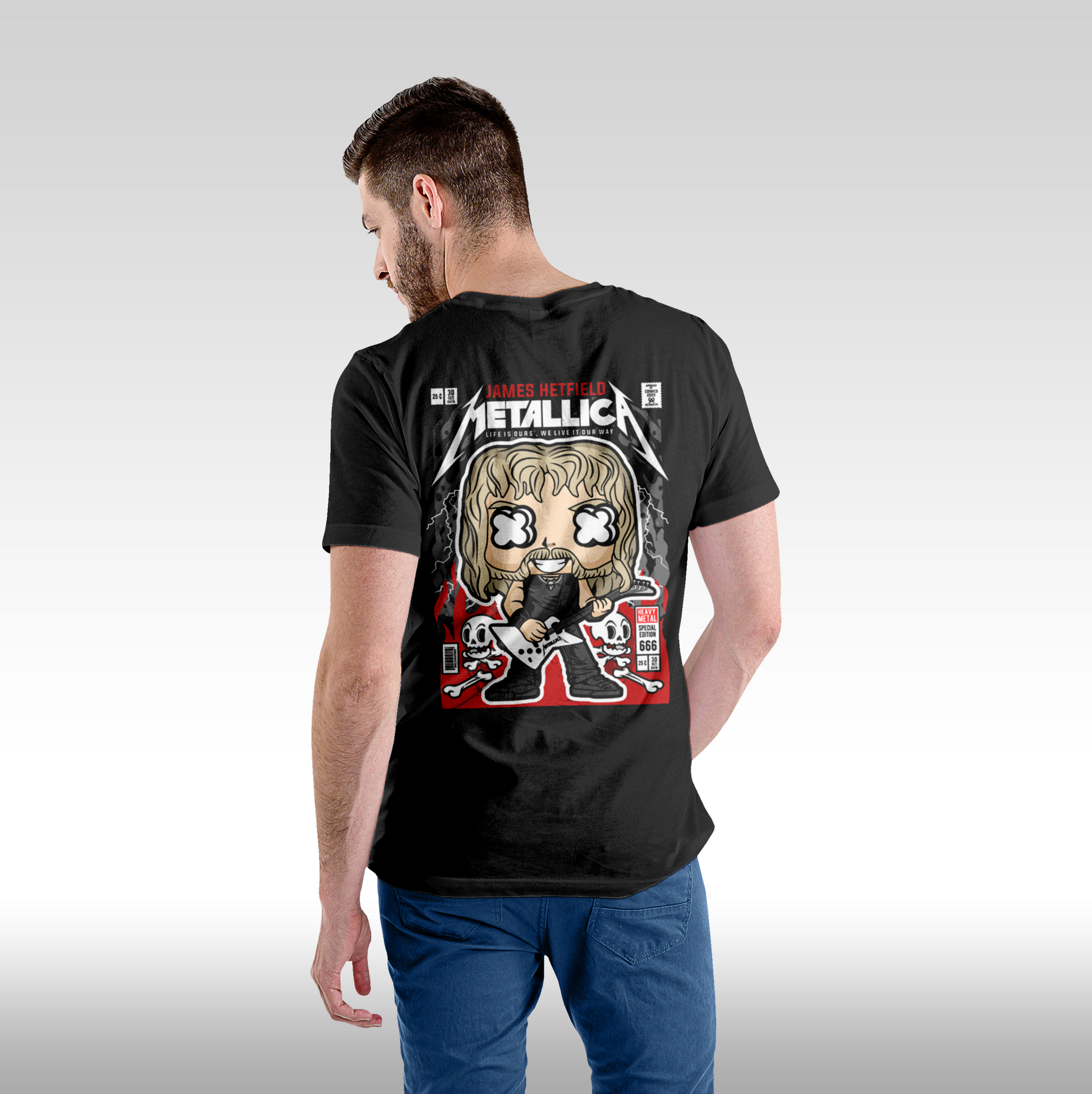 Tricou Negru personalizat bumbac Spate Barbat rock "Metalica Funko" streetwear
