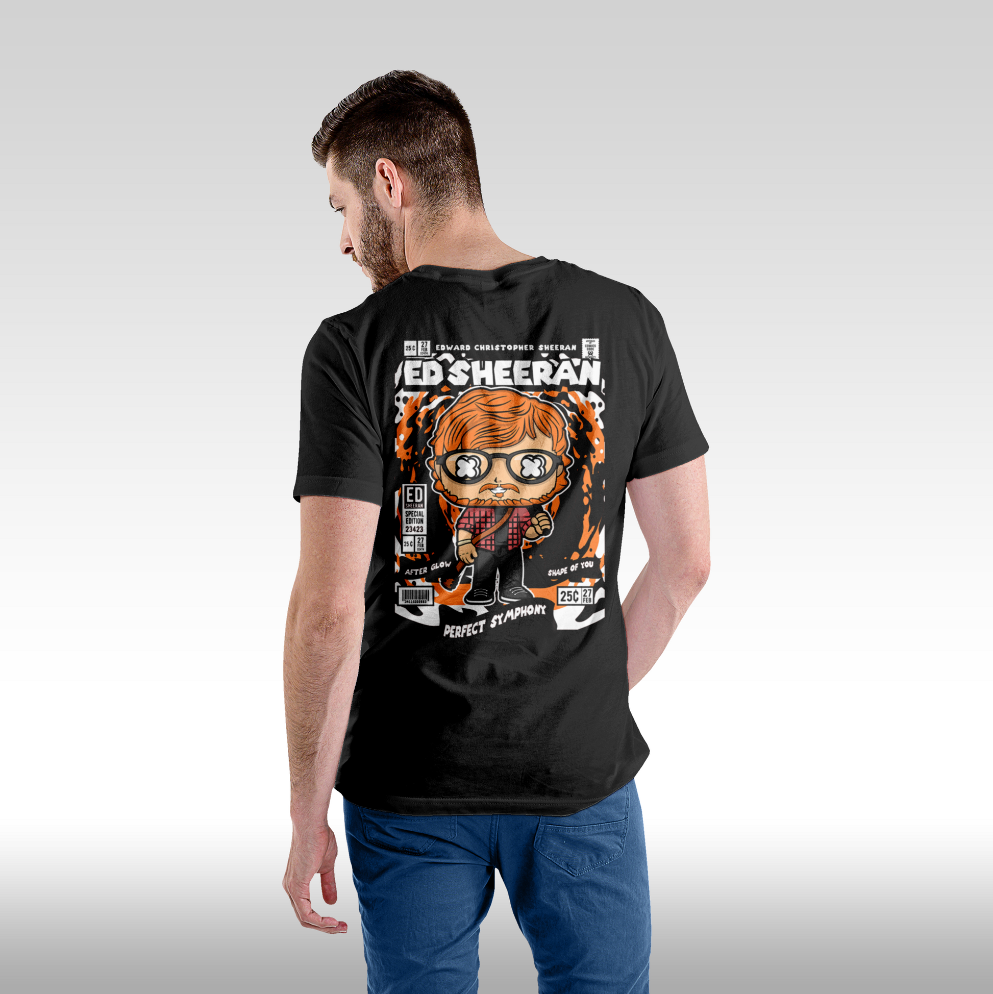 Tricou Negru personalizat bumbac Spate Barbat urban "ED Sheeran" streetwear
