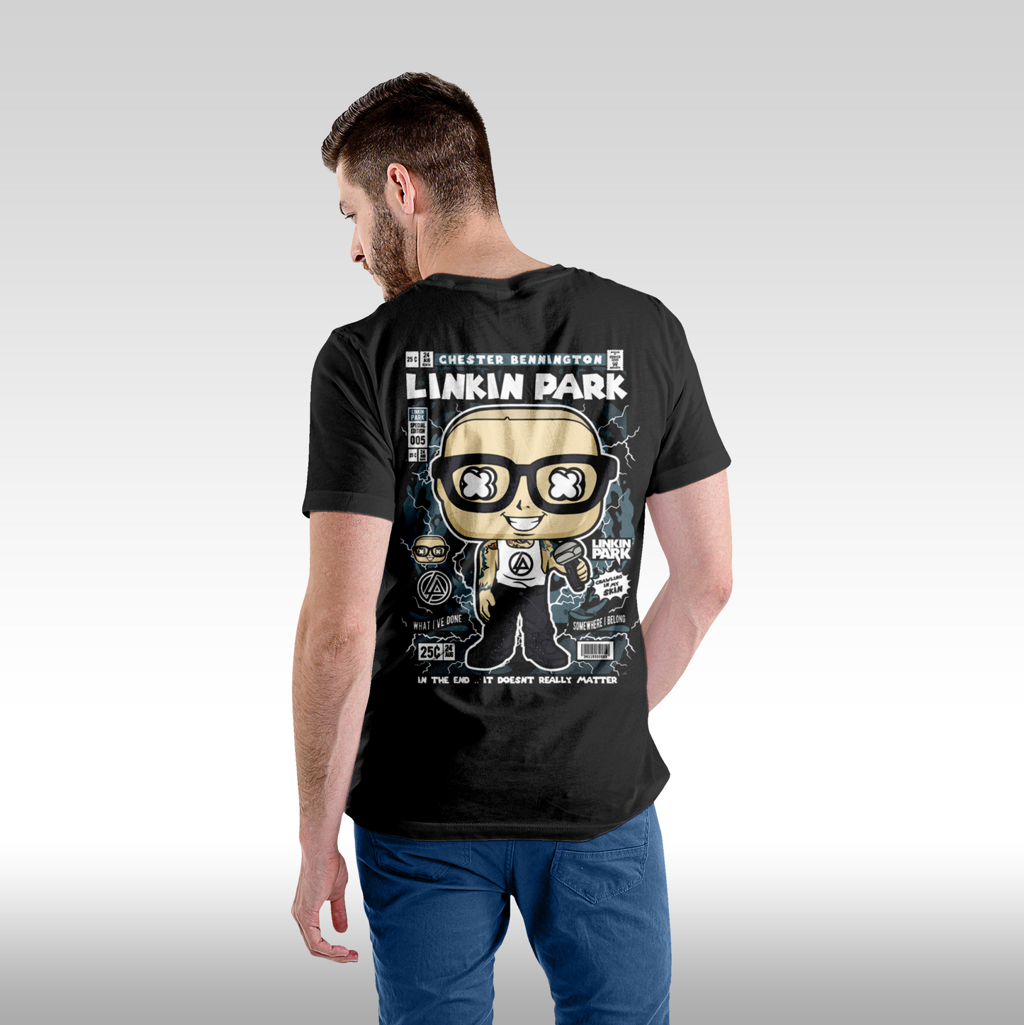 Tricou Negru personalizat bumbac Spate Barbat urban "Linkin Park" streetwear
