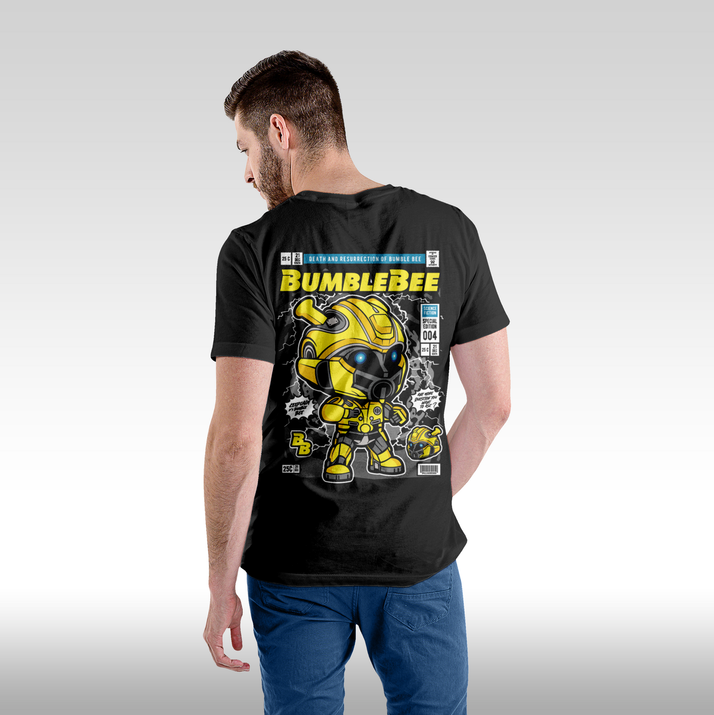 Tricou Negru personalizat bumbac Spate Barbat urban "BumbleBee" streetwear
