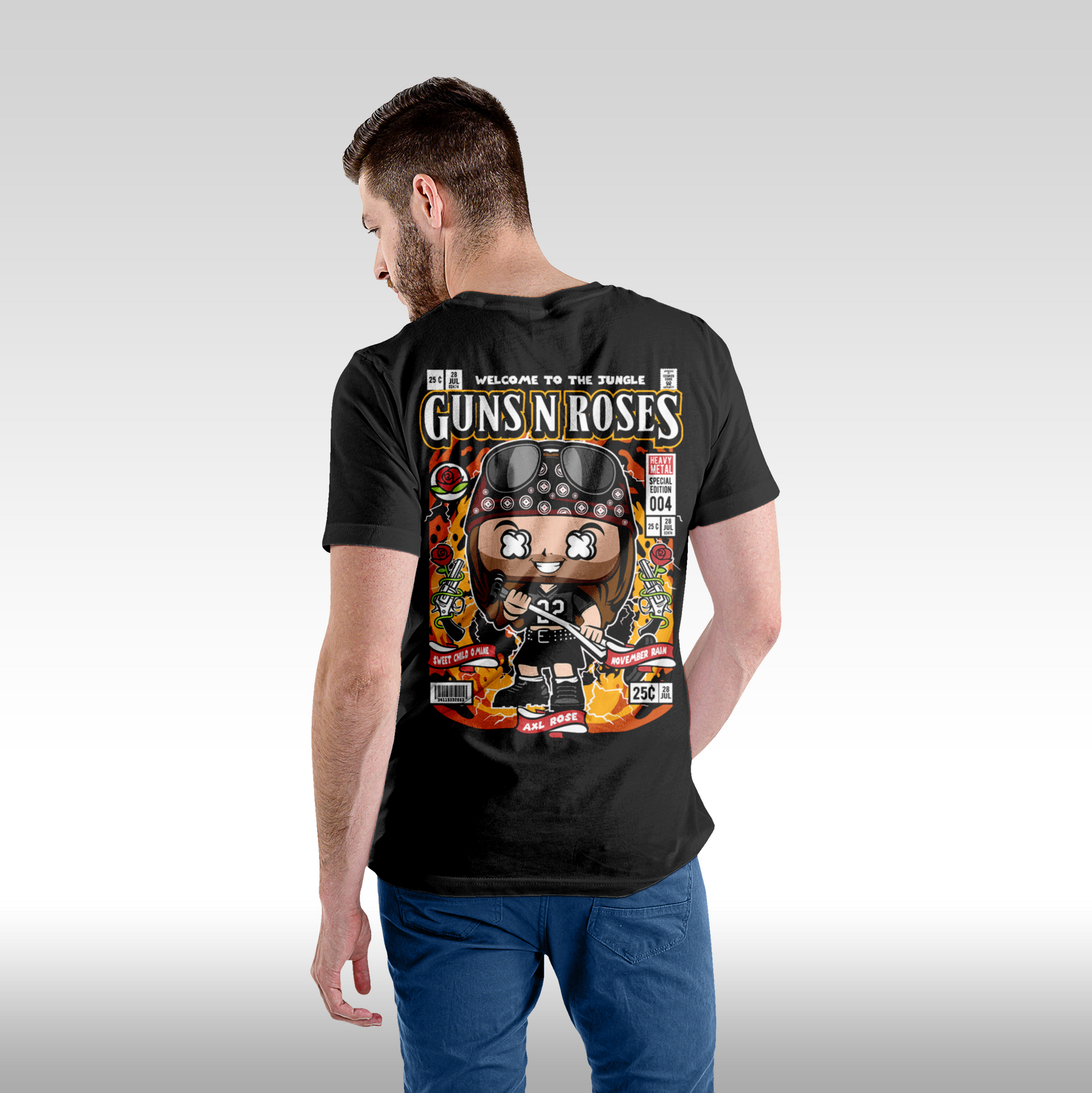 Tricou Negru personalizat bumbac Spate Barbat urban rock "Guns~N~Roses" streetwear
