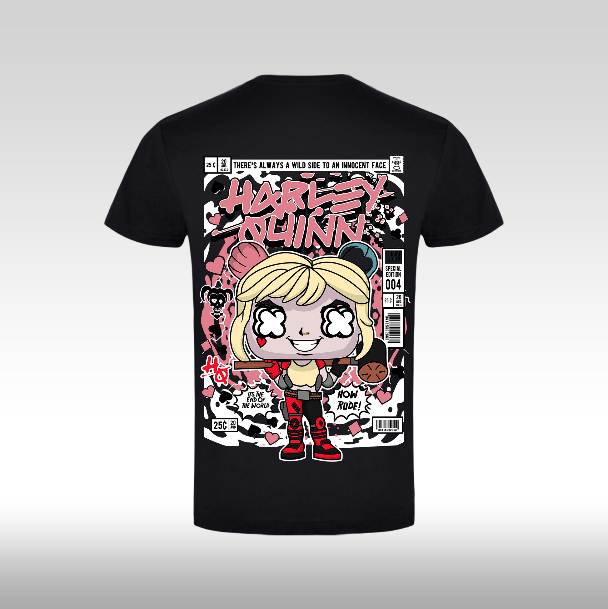 Tricou Negru personalizat bumbac Spate batman "Harley Quinn Funko" streetwear
