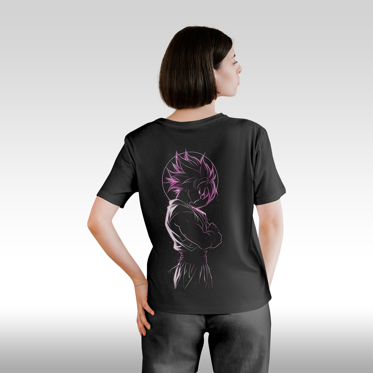 Tricou Negru personalizat bumbac Spate dama anime "Black Goku" streetwear
