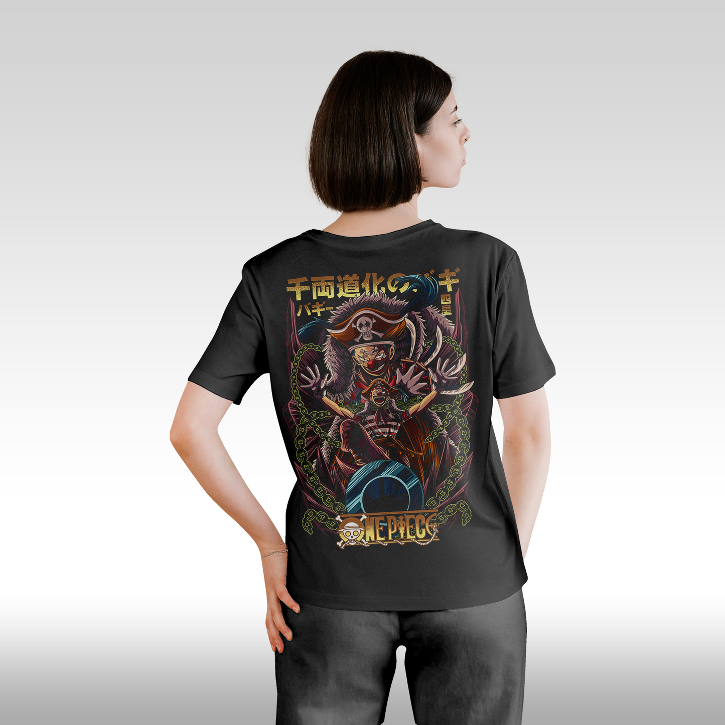 Tricou Negru personalizat bumbac Spate Dama anime "Buggy" streetwear