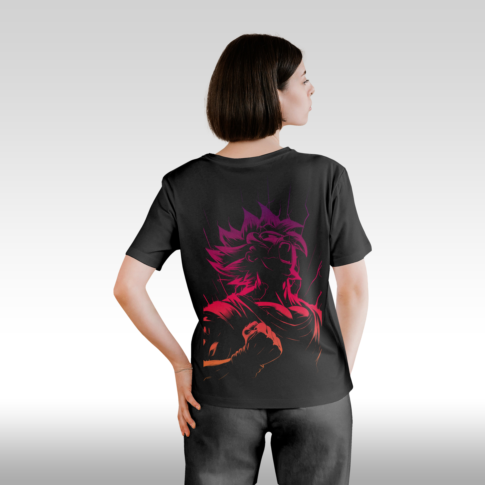 Tricou Negru personalizat bumbac Spate dama anime "Goku" streetwear
