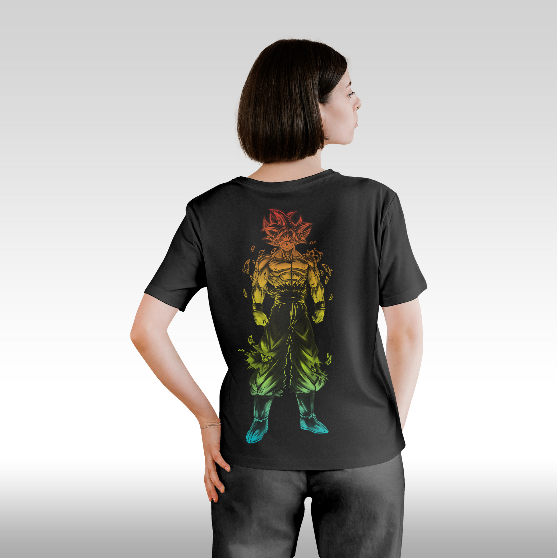 Tricou Negru personalizat bumbac Spate Dama anime "Legendary Goku" streetwear