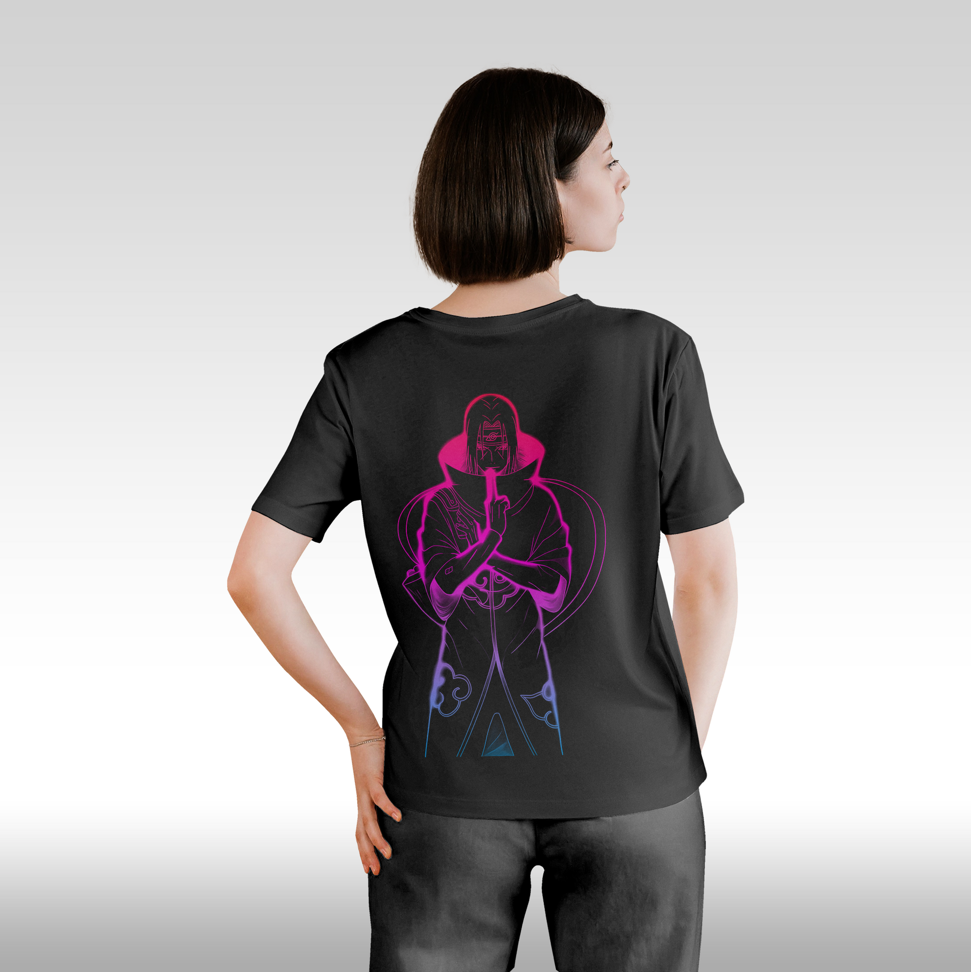 Tricou Negru personalizat bumbac Spate dama anime "Sasuke Black" streetwear
