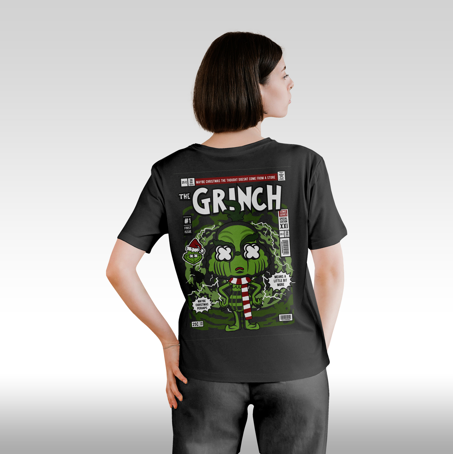Tricou Negru personalizat bumbac spate dama craciun "Grinch Funko" streetwear
