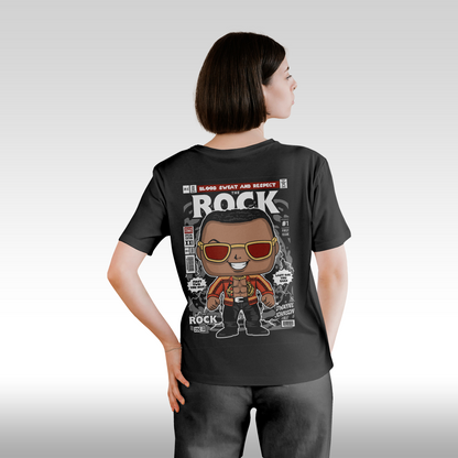 Tricou Negru personalizat bumbac Spate Dama dwayne "The Rock Funko" streetwear