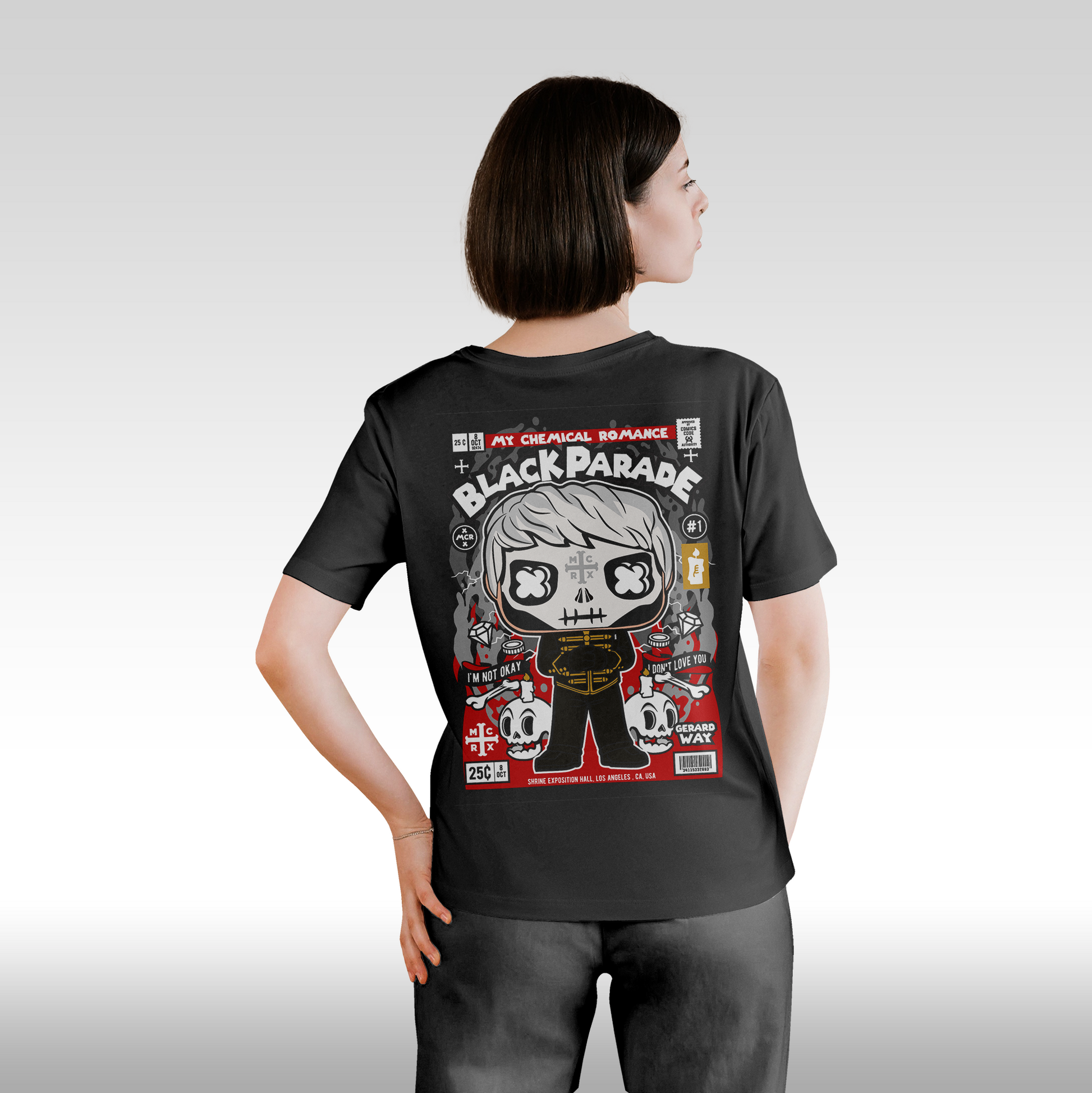 Tricou Negru personalizat bumbac Spate dama emo rock "My Chemical Romance Black Parade" streetwear
