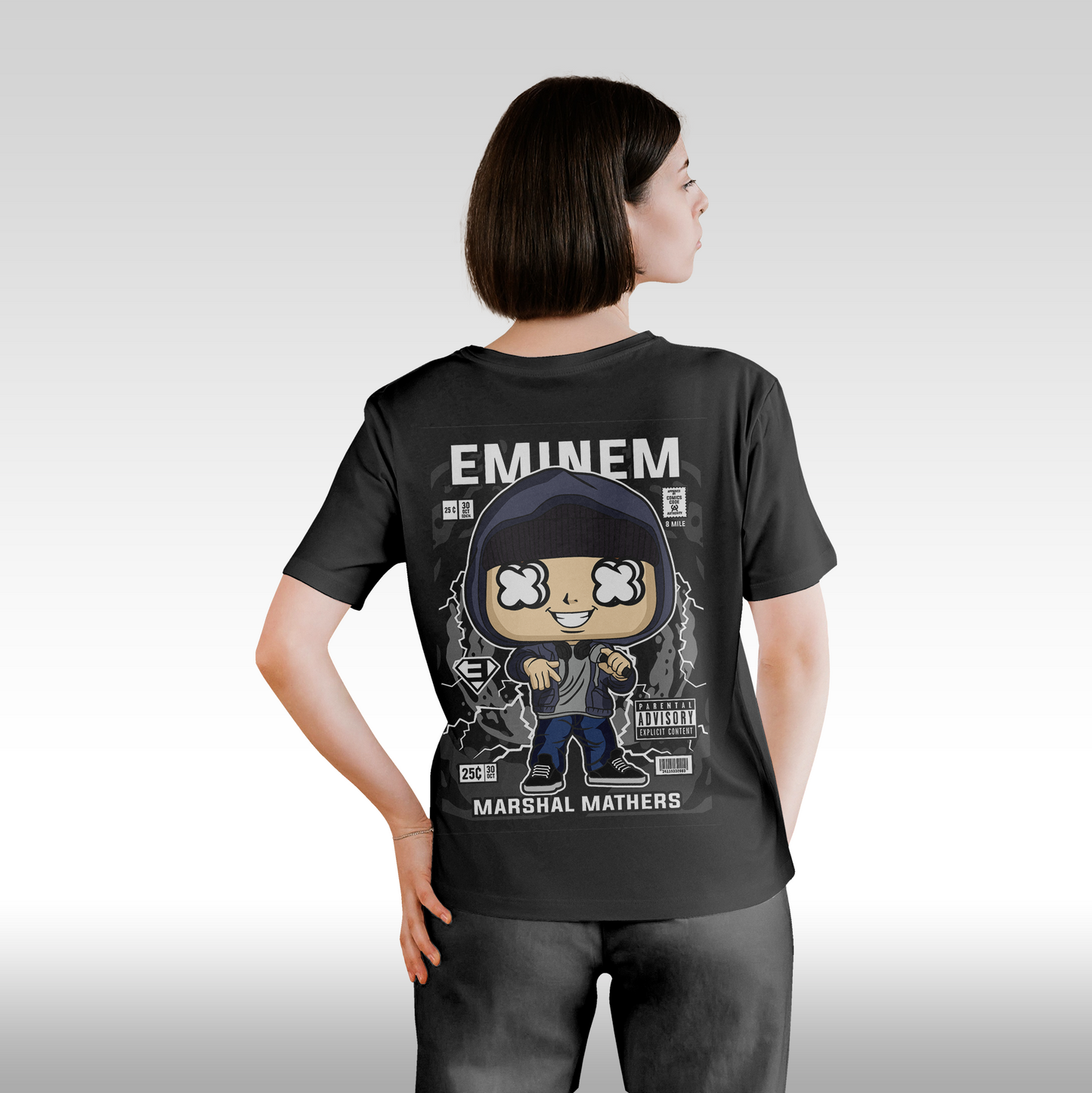 Tricou Negru personalizat bumbac Spate dama rap "Eminem" streetwear
