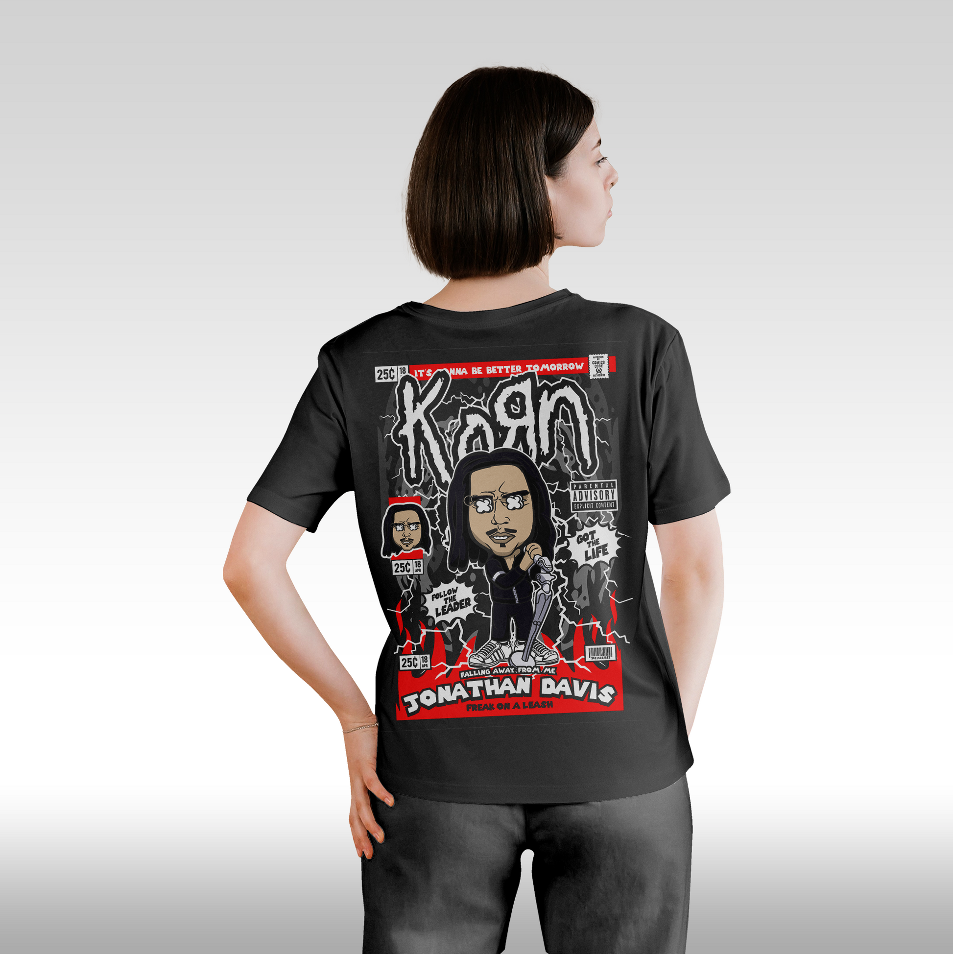 Tricou Negru personalizat bumbac Spate dama rock "Korn Funko" streetwear
