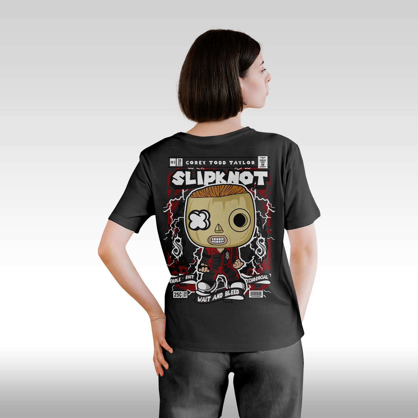 Tricou Negru personalizat bumbac Spate Dama rock "Slipknot" streetwear