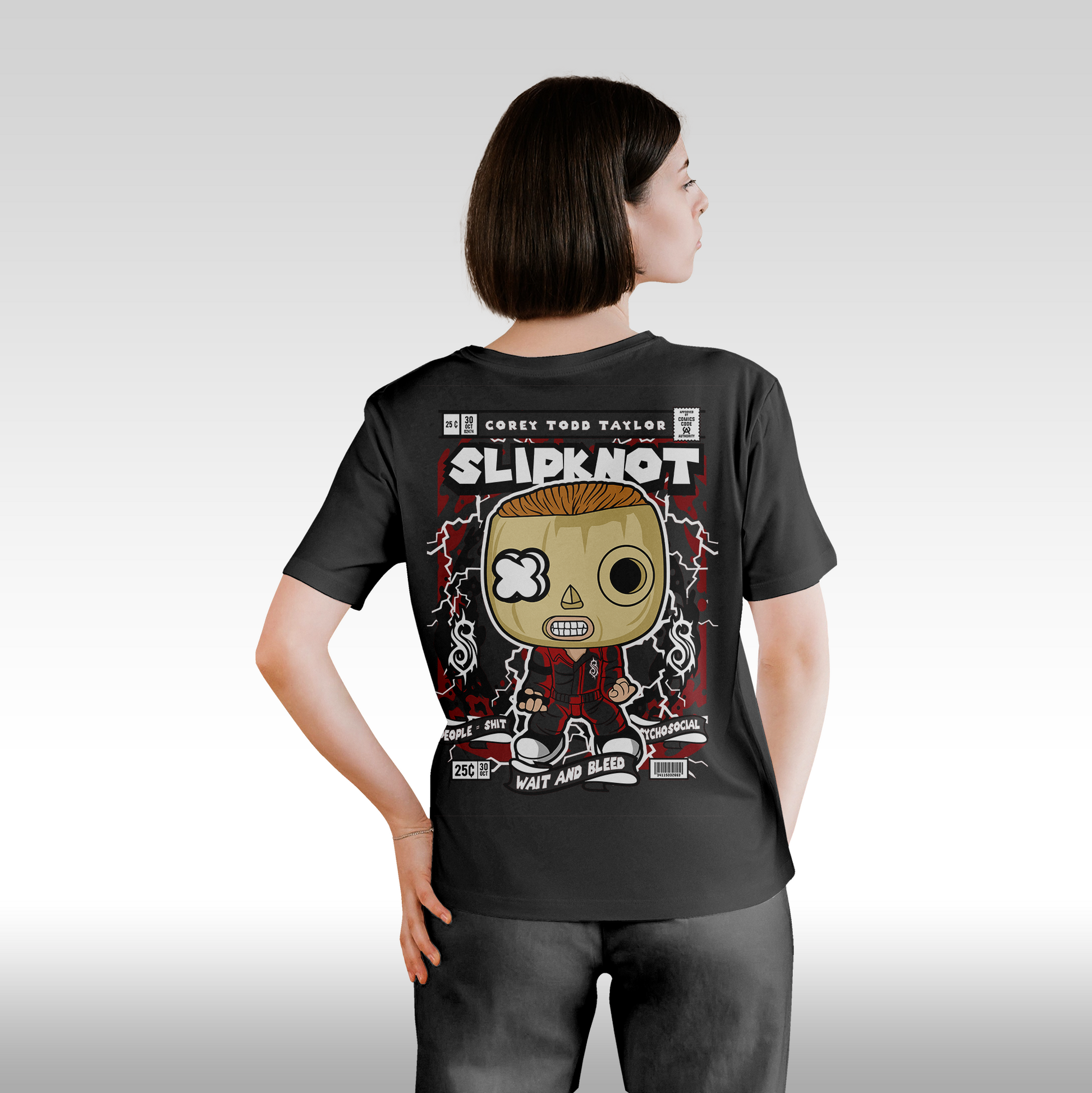 Tricou Negru personalizat bumbac Spate Dama rock "Slipknot" streetwear