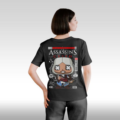 Tricou Negru personalizat bumbac Spate Dama urban "Assassin's Creed" streetwear