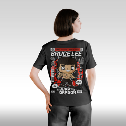 Tricou Negru personalizat bumbac Spate dama urban "Bruce Lee" streetwear
