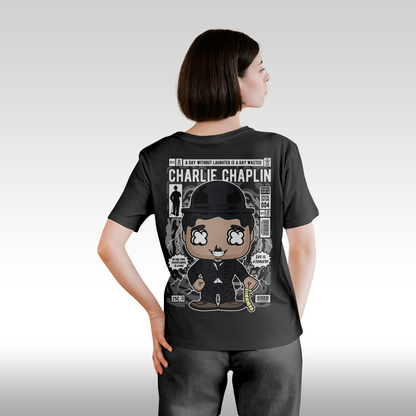 Tricou Negru personalizat bumbac Spate Dama urban "Charlie Chaplin" streetwear
