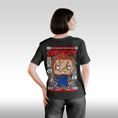 Tricou Negru personalizat bumbac Spate dama urban "Chucky" streetwear
