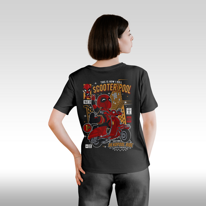 Tricou Negru personalizat bumbac Spate dama urban "DeadPool Ride" streetwear
