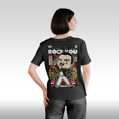 Tricou Negru personalizat bumbac Spate dama urban "Rock You Queen" streetwear
