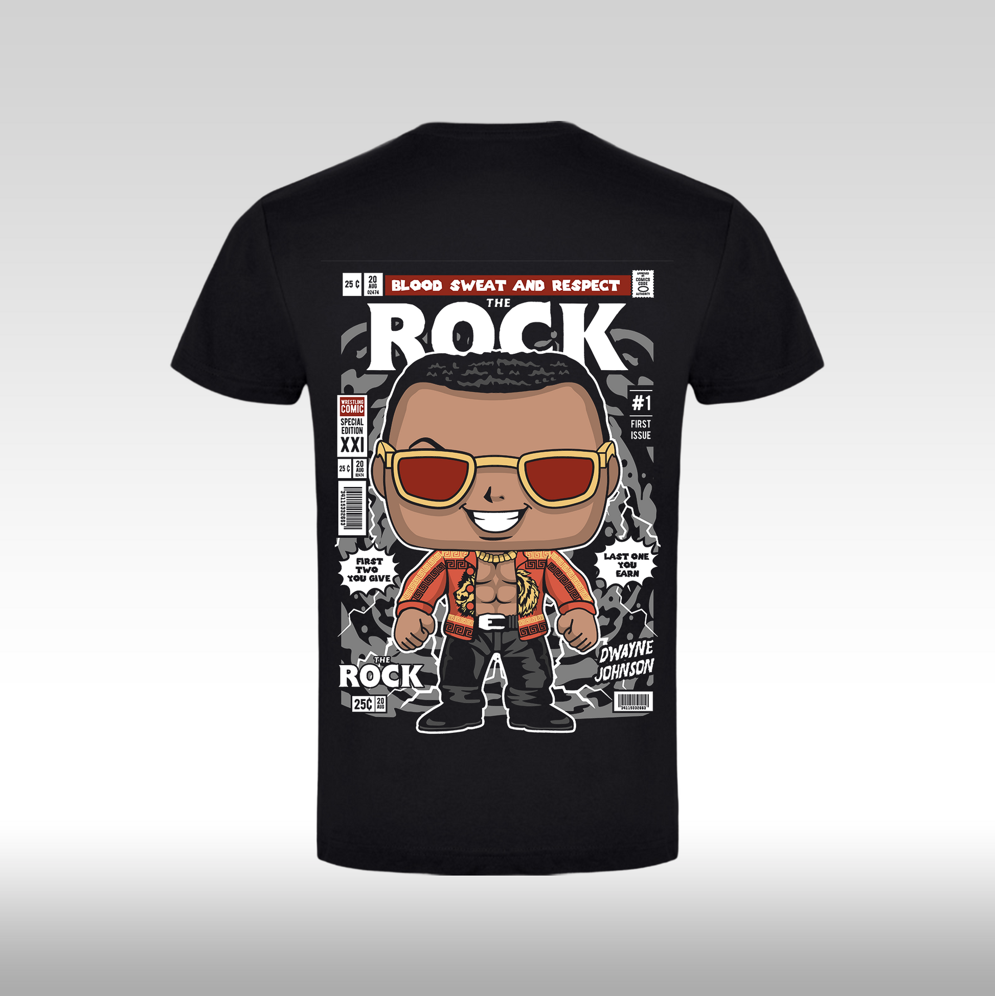 Tricou Negru personalizat bumbac Spate dwayne "The Rock Funko" streetwear