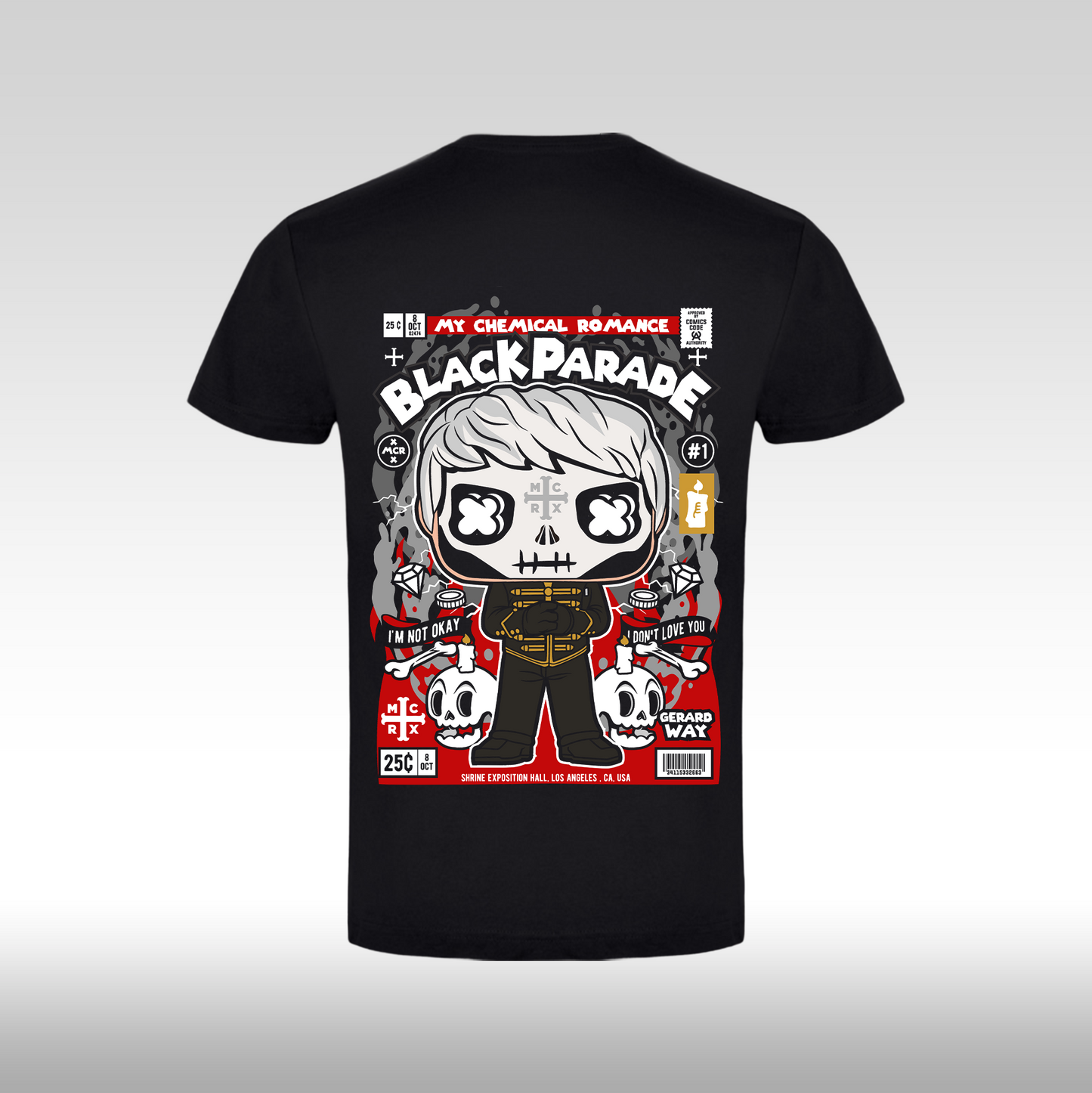 Tricou Negru personalizat bumbac Spate emo rock "My Chemical Romance Black Parade" streetwear
