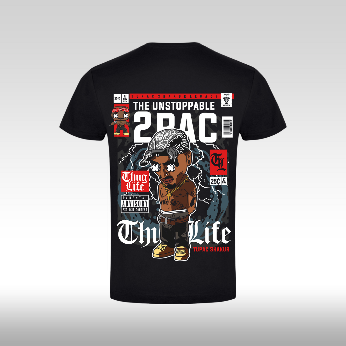 Tricou Negru personalizat bumbac Spate hip hop "2Pac Funko" streetwear
