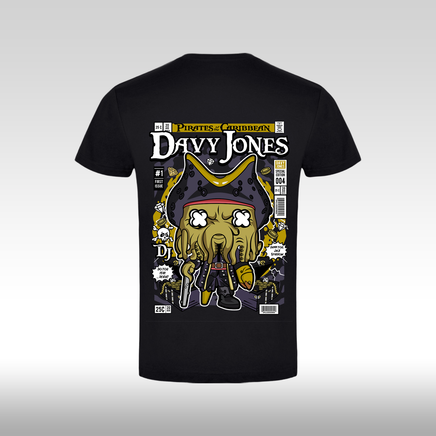 Tricou Negru personalizat bumbac Spate pirates "David Jones" streetwear
