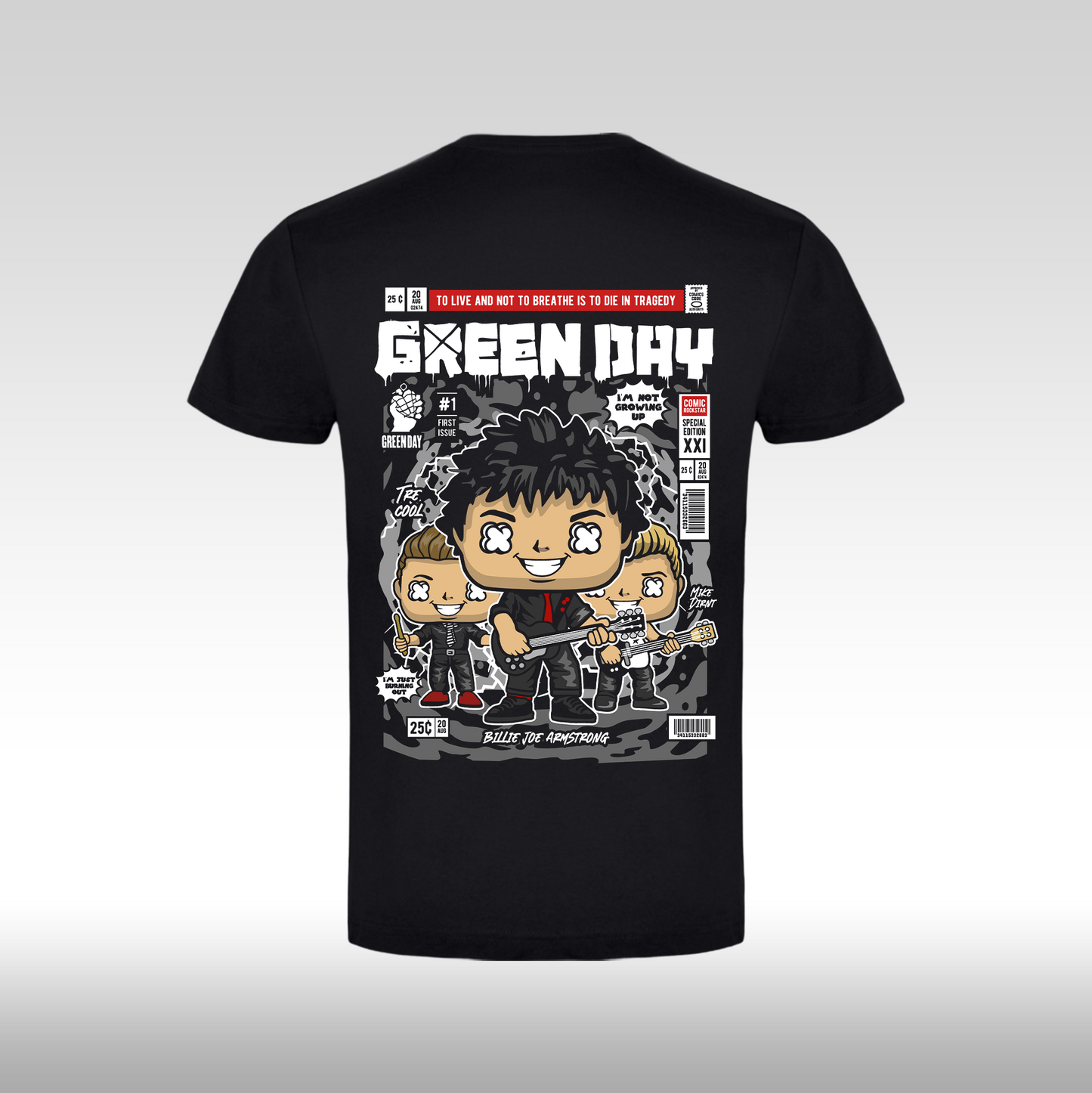 Tricou Negru personalizat bumbac Spate punk rock "Green Day Funko" streetwear

