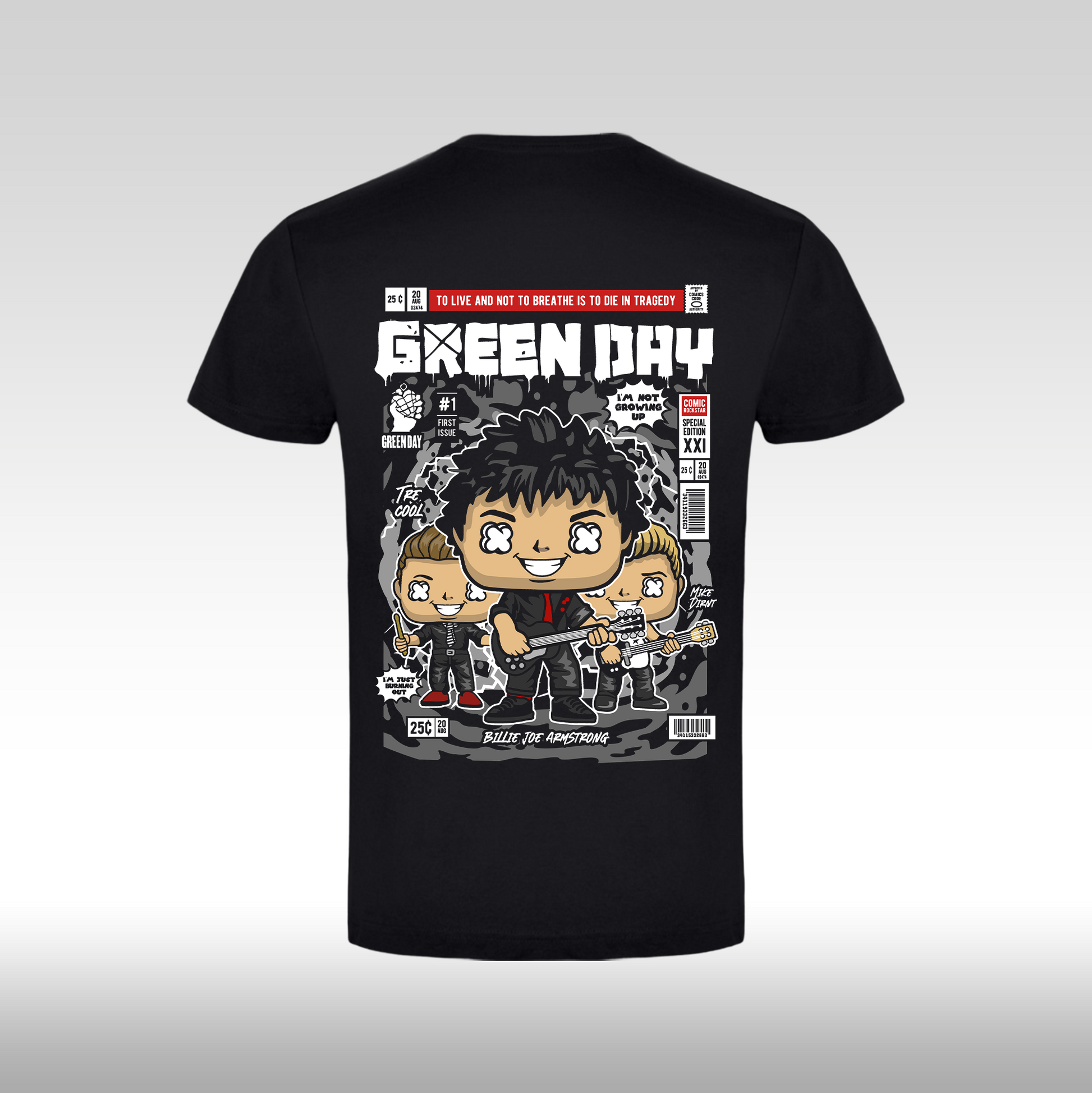 Tricou Negru personalizat bumbac Spate punk rock "Green Day Funko" streetwear
