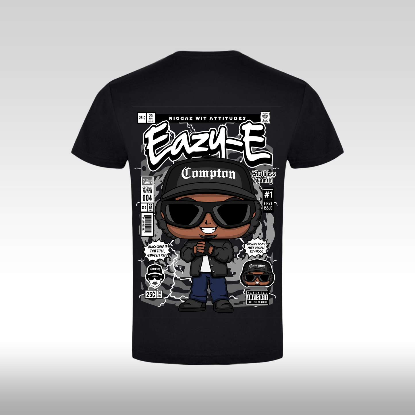 Tricou Negru personalizat bumbac Spate rap "Eazy-E" streetwear
