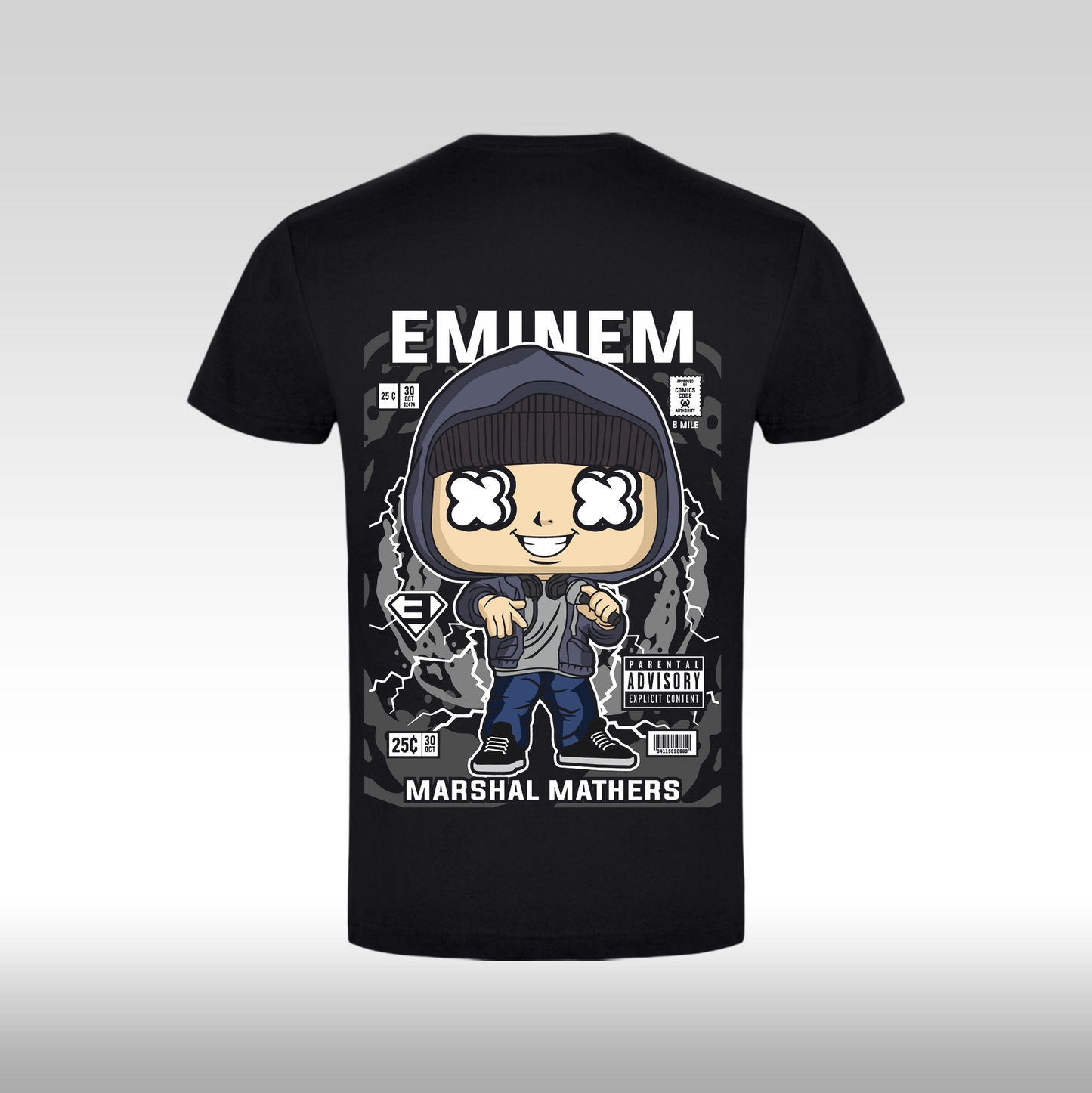 Tricou Negru personalizat bumbac Spate rap "Eminem" streetwear
