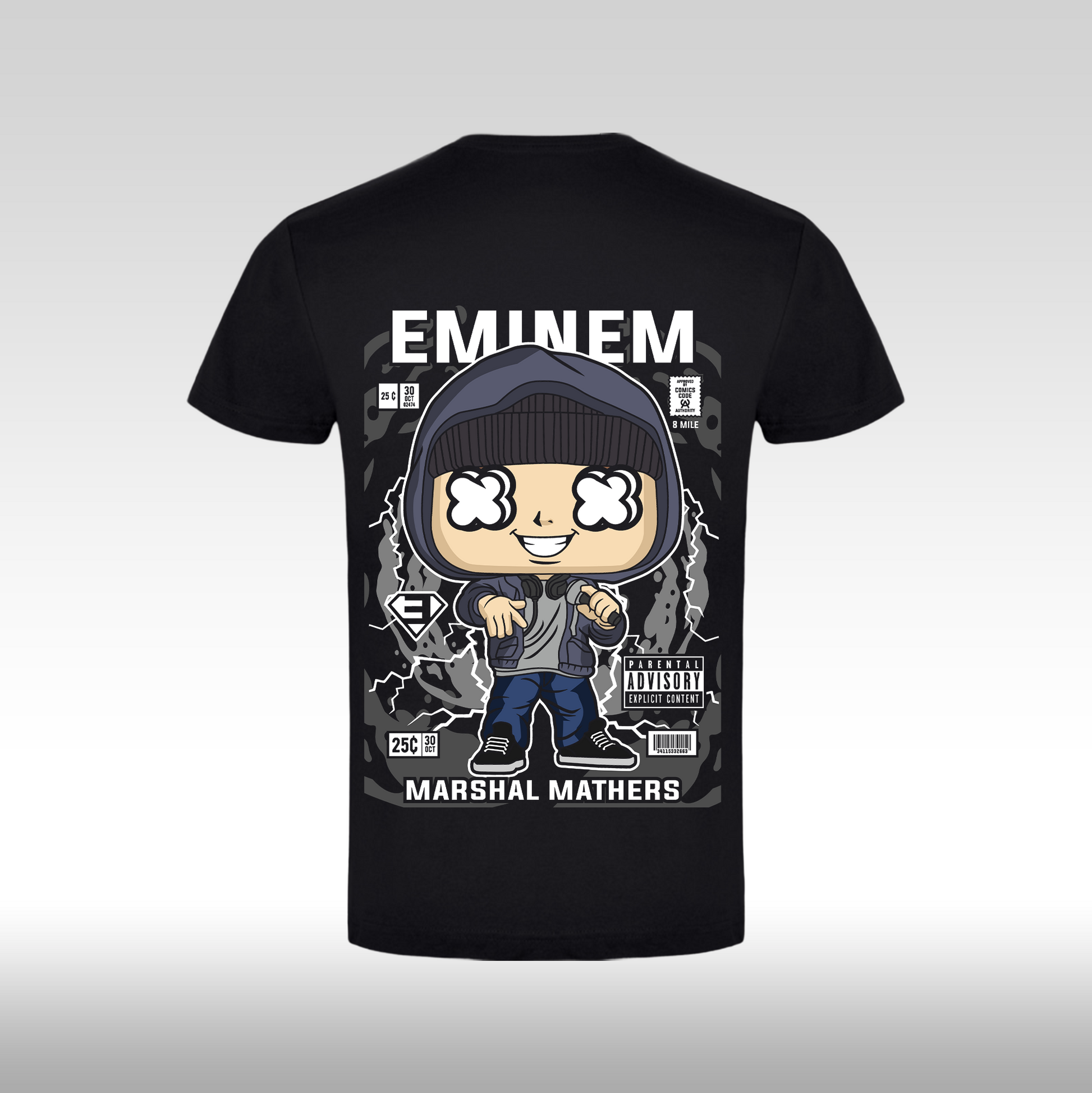Tricou Negru personalizat bumbac Spate rap "Eminem" streetwear
