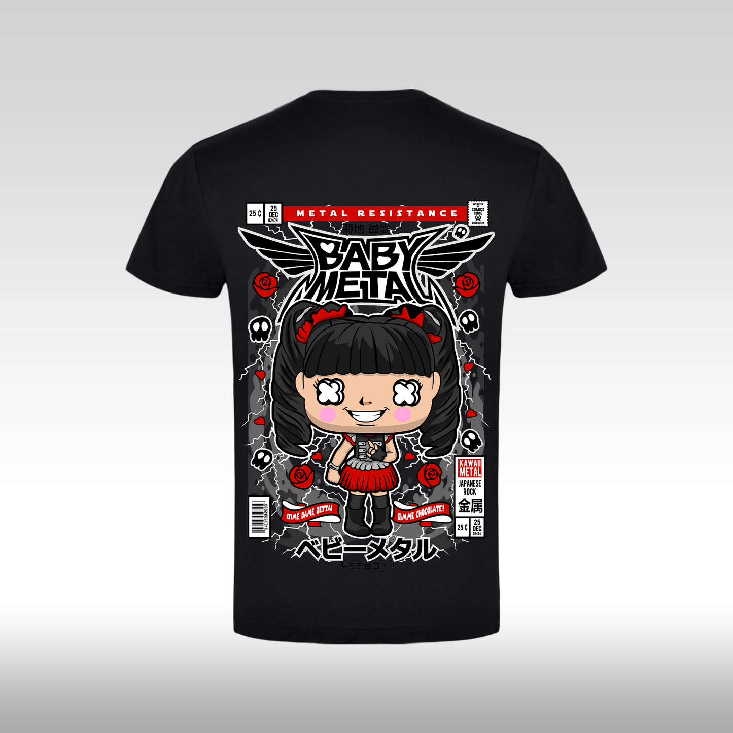 Tricou Negru personalizat bumbac Spate rock "Baby Metal" streetwear
