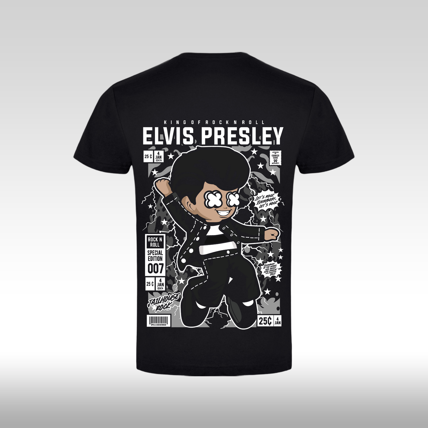 Tricou Negru personalizat bumbac Spate rock "Elvis Presley" streetwear
