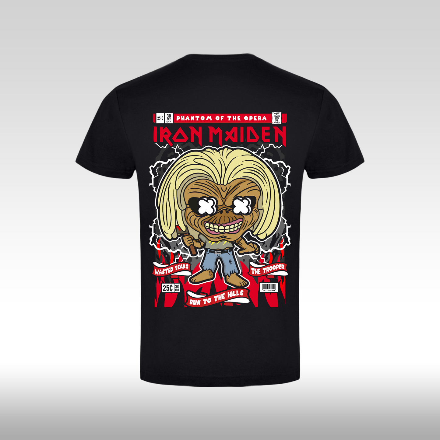 Tricou Negru personalizat bumbac Spate rock "Iron Maiden Funko" streetwear
