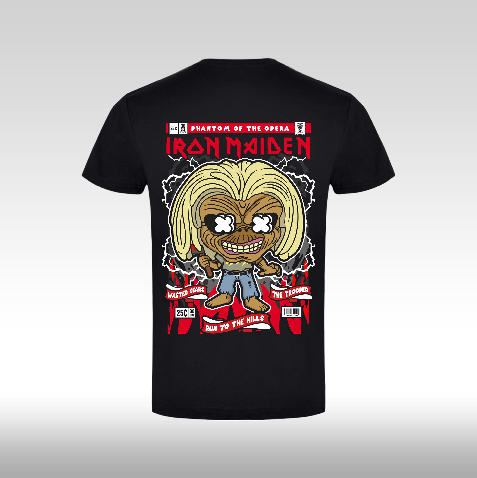 Tricou Negru personalizat bumbac Spate rock "Iron Maiden Funko" streetwear
