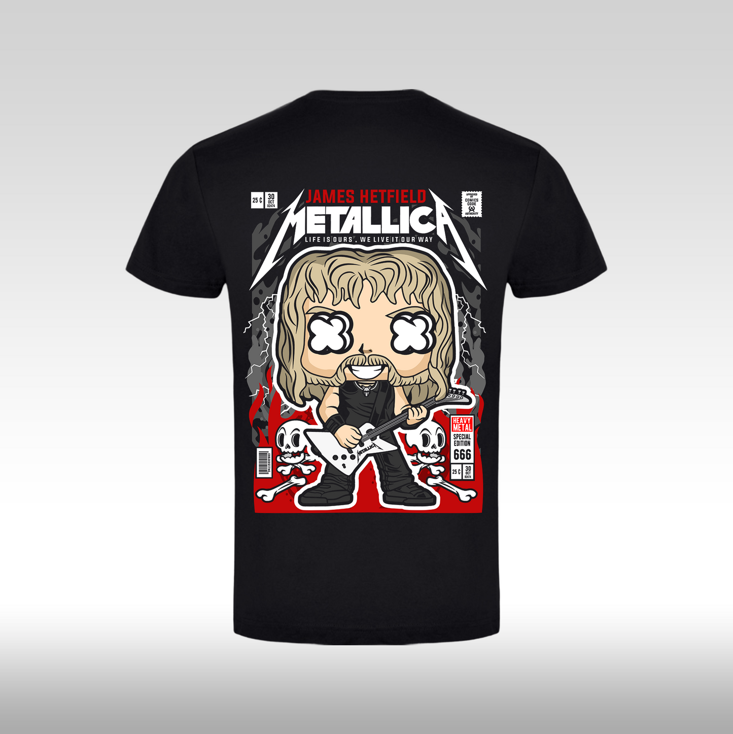 Tricou Negru personalizat bumbac Spate rock "Metalica Funko" streetwear
