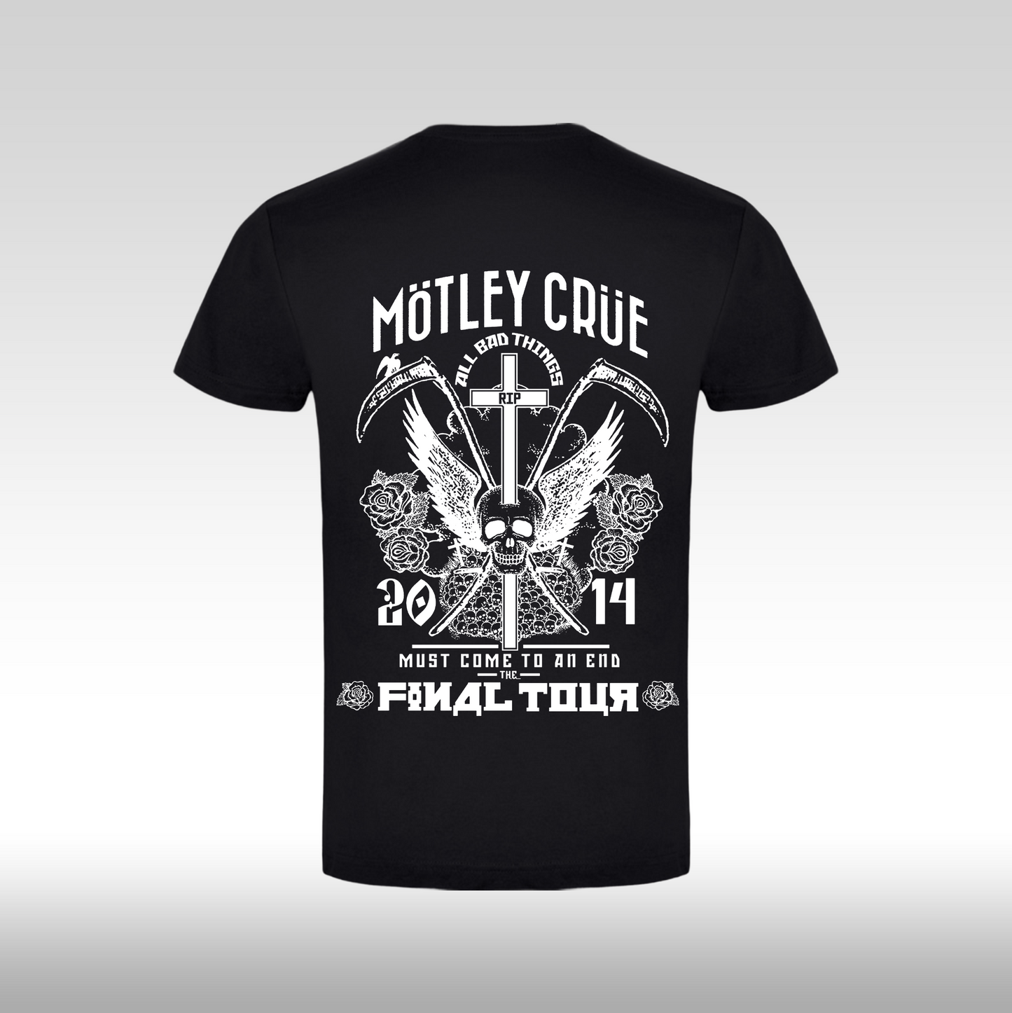 Tricou Negru personalizat bumbac Spate rock "Motley Crue All Bad Things" streetwear