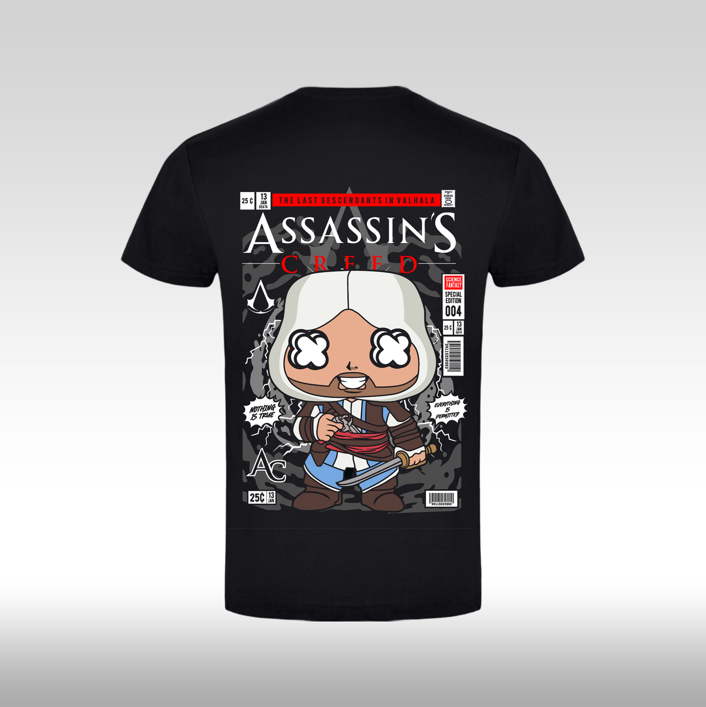 Tricou Negru personalizat bumbac Spate urban "Assassin's Creed" streetwear